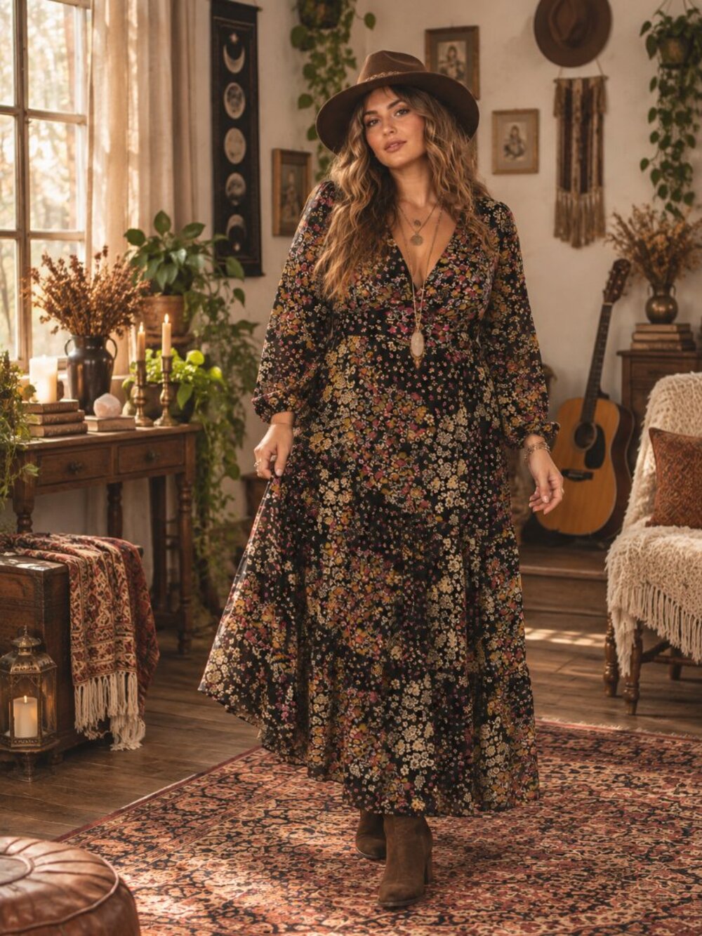 Baltic Born Black Floral Boho Maxi Dress